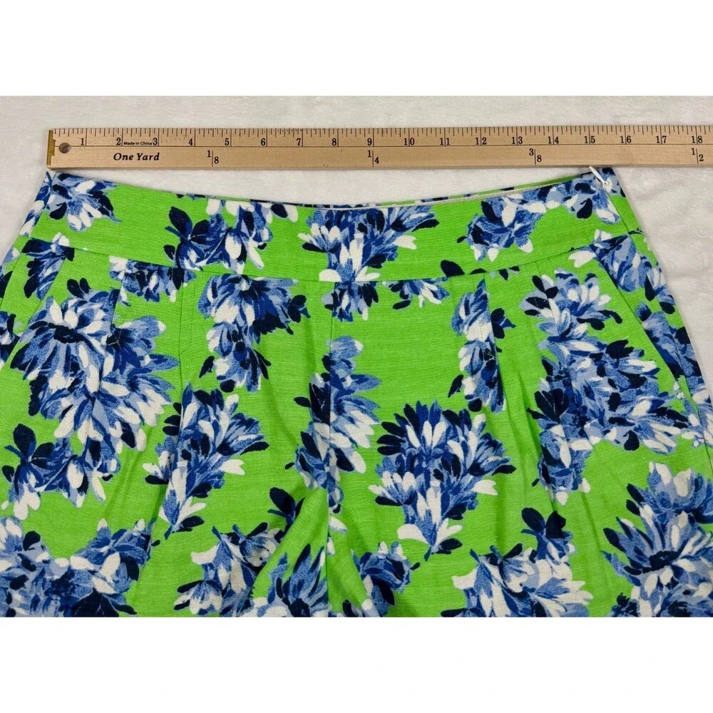 J.Crew Womens Shorts Sz 6 Linen Blend Green Blue Floral Print Pleated Front